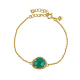Bracelet doré pierre serti 4 griffes et zircons - ONYX VERTE