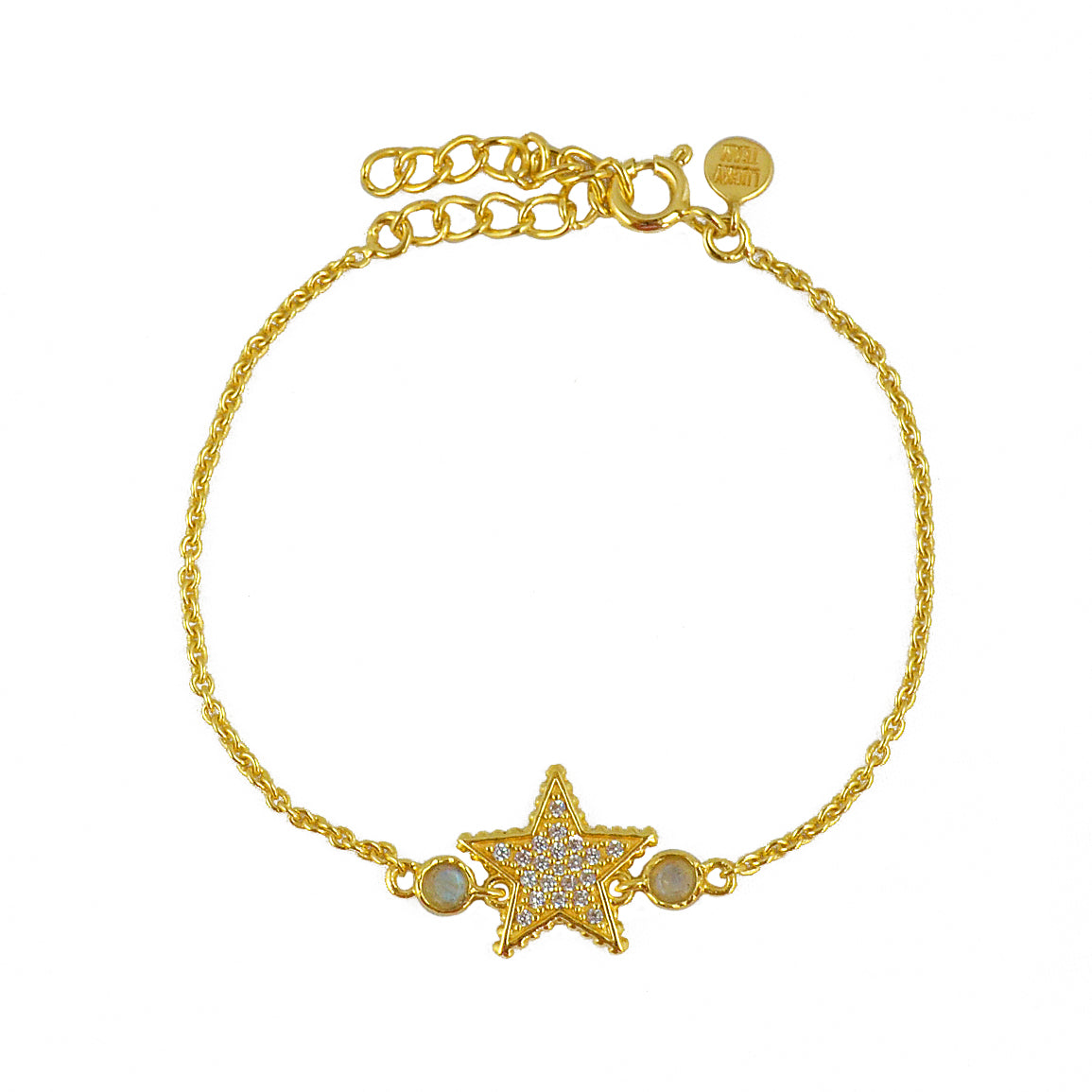 Bracelet doré étoile zircons et pierres - PIERRE DE LUNE