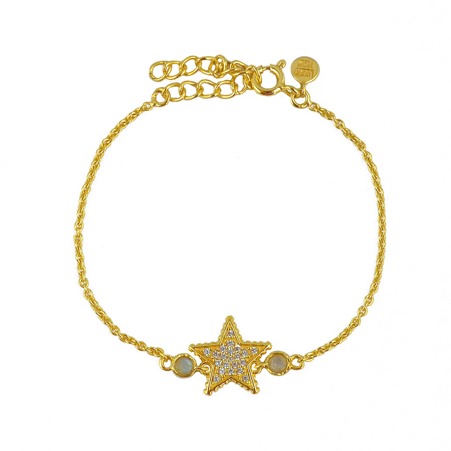 Bracelet doré étoile zircons et pierres - PIERRE DE LUNE