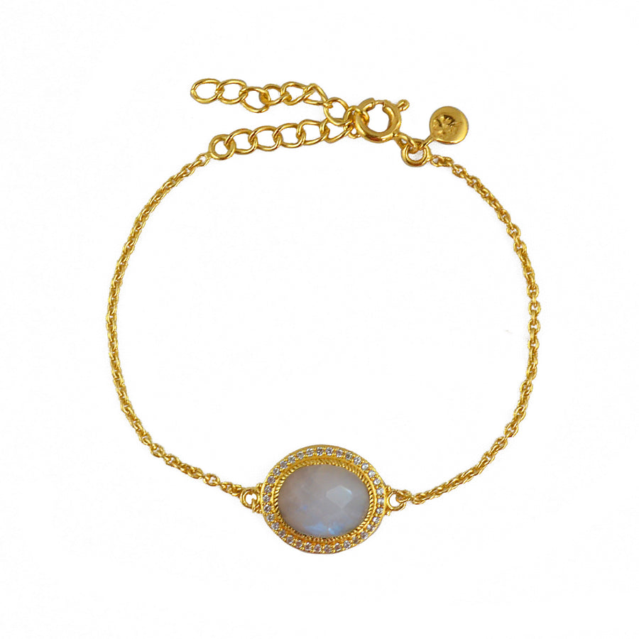 Bracelet doré pierre ovale facettée et zircons - PIERRE DE