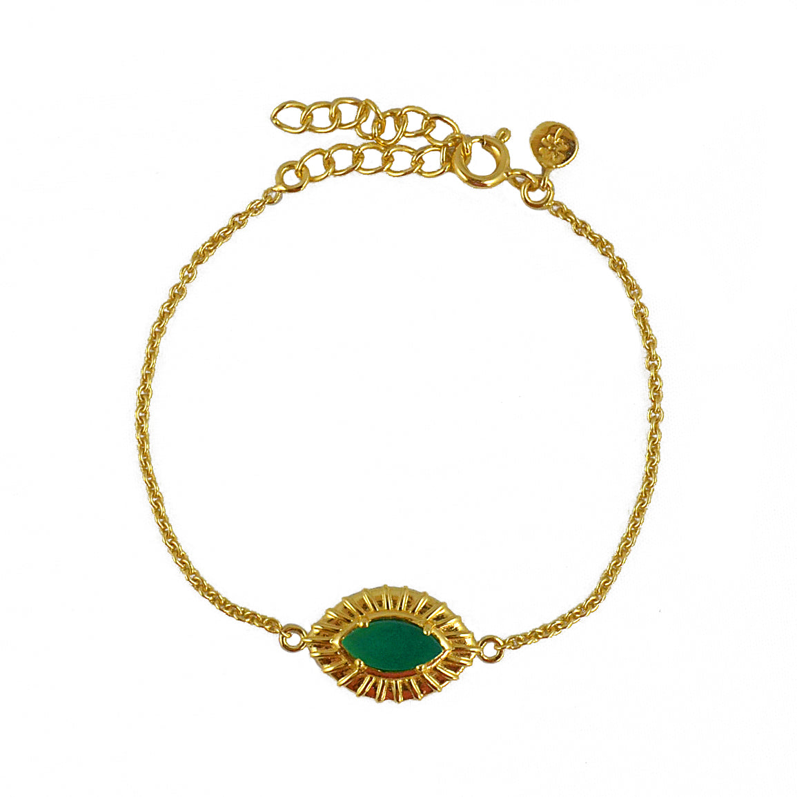 Bracelet doré oeil strié et pierre - ONYX VERTE