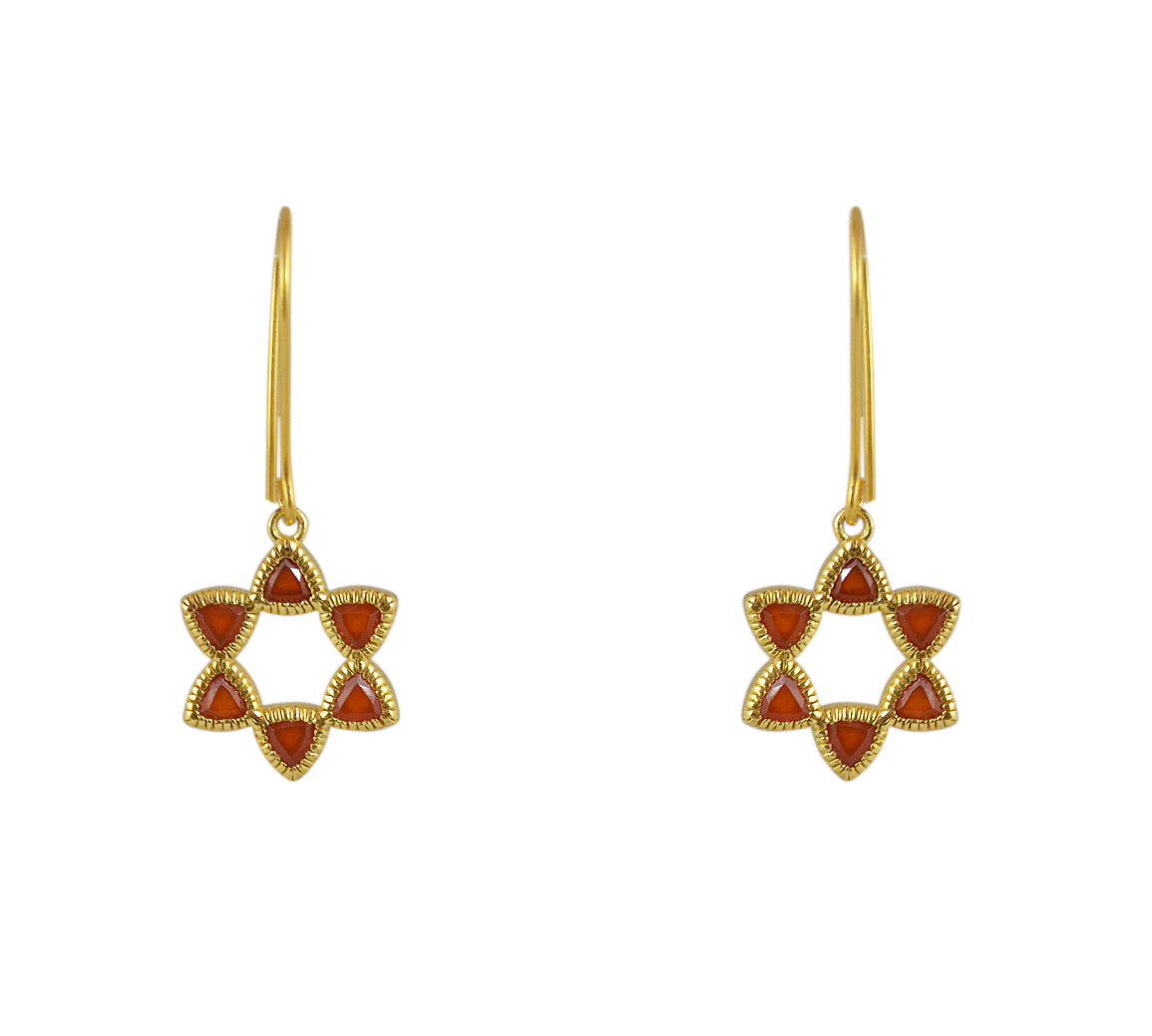 Boucles dorées étoile de David en pierre - ONYX ROUGE -