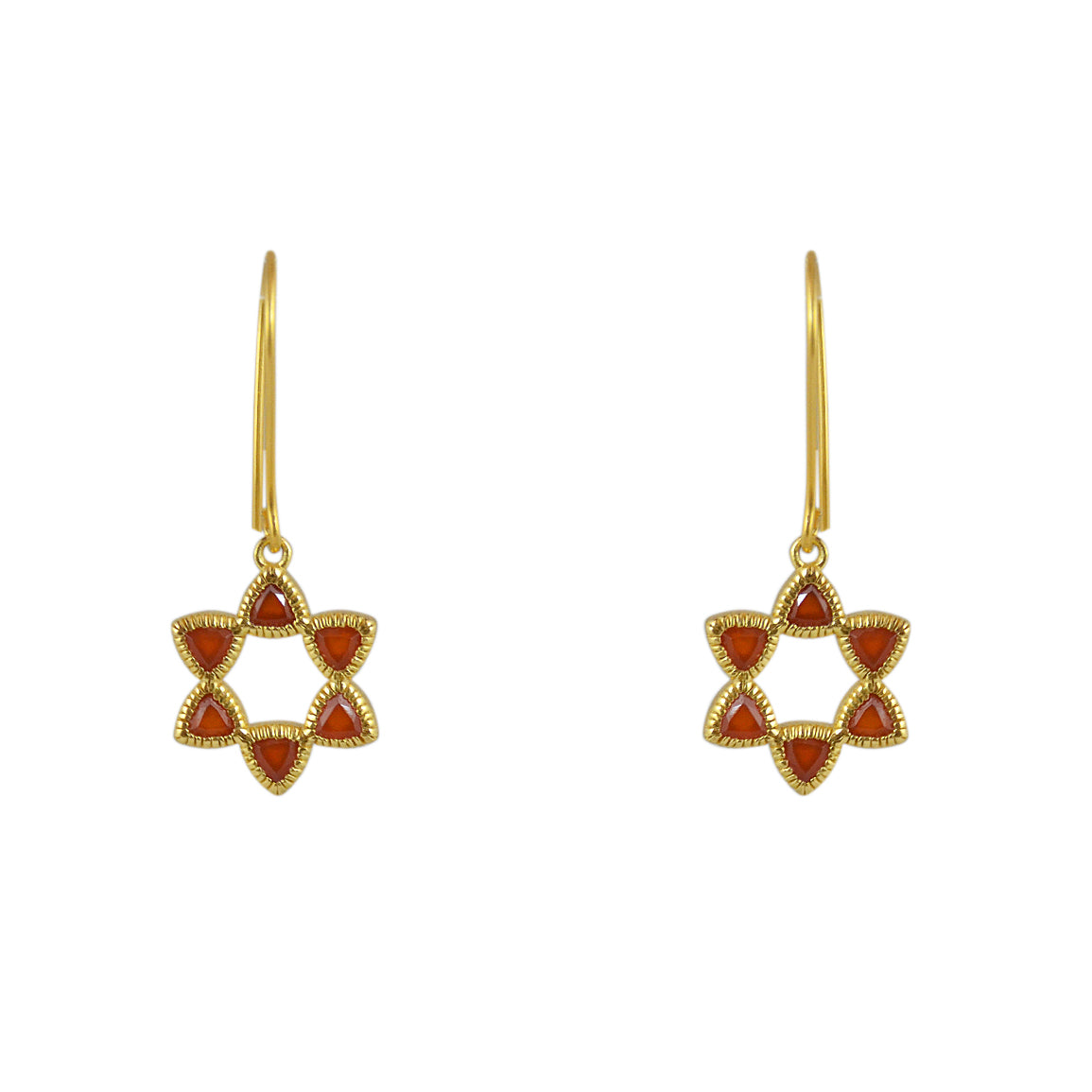 Boucles dorées étoile de David en pierre - ONYX ROUGE -