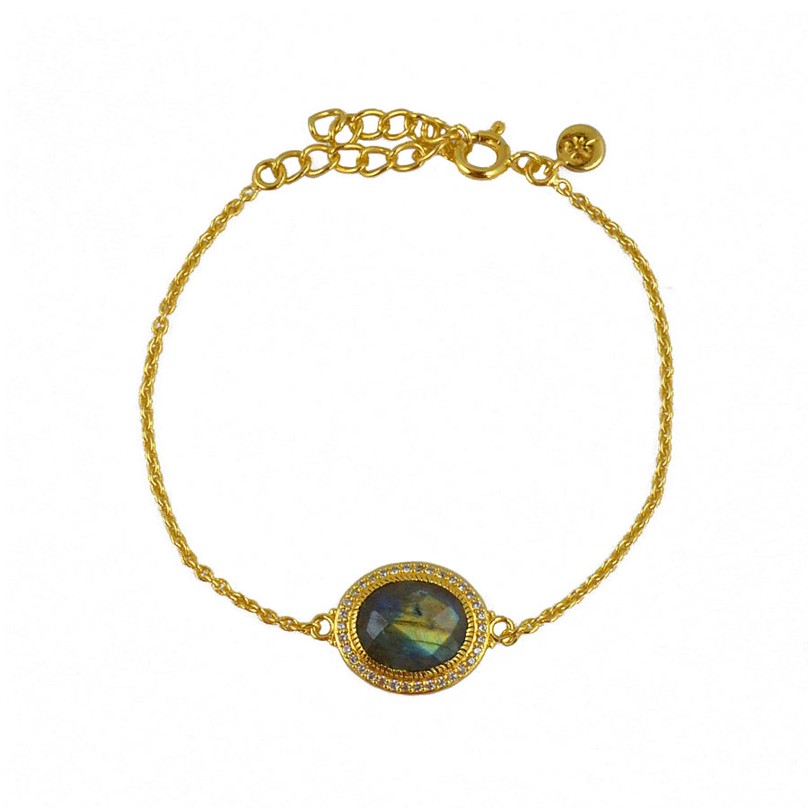 Bracelet doré pierre ovale facettée et zircons - LABRADORITE