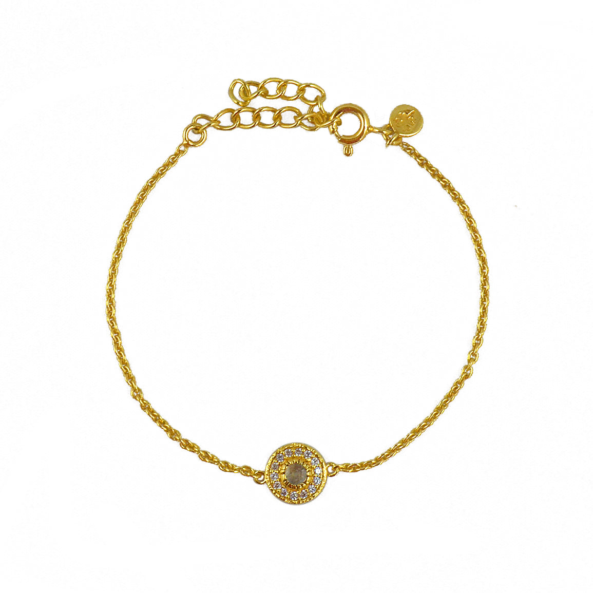 Bracelet doré petite médaille ronde pierre et zircons -