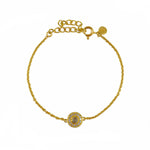Bracelet doré petite médaille ronde pierre et zircons -