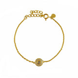 Bracelet doré petite médaille ronde pierre et zircons -