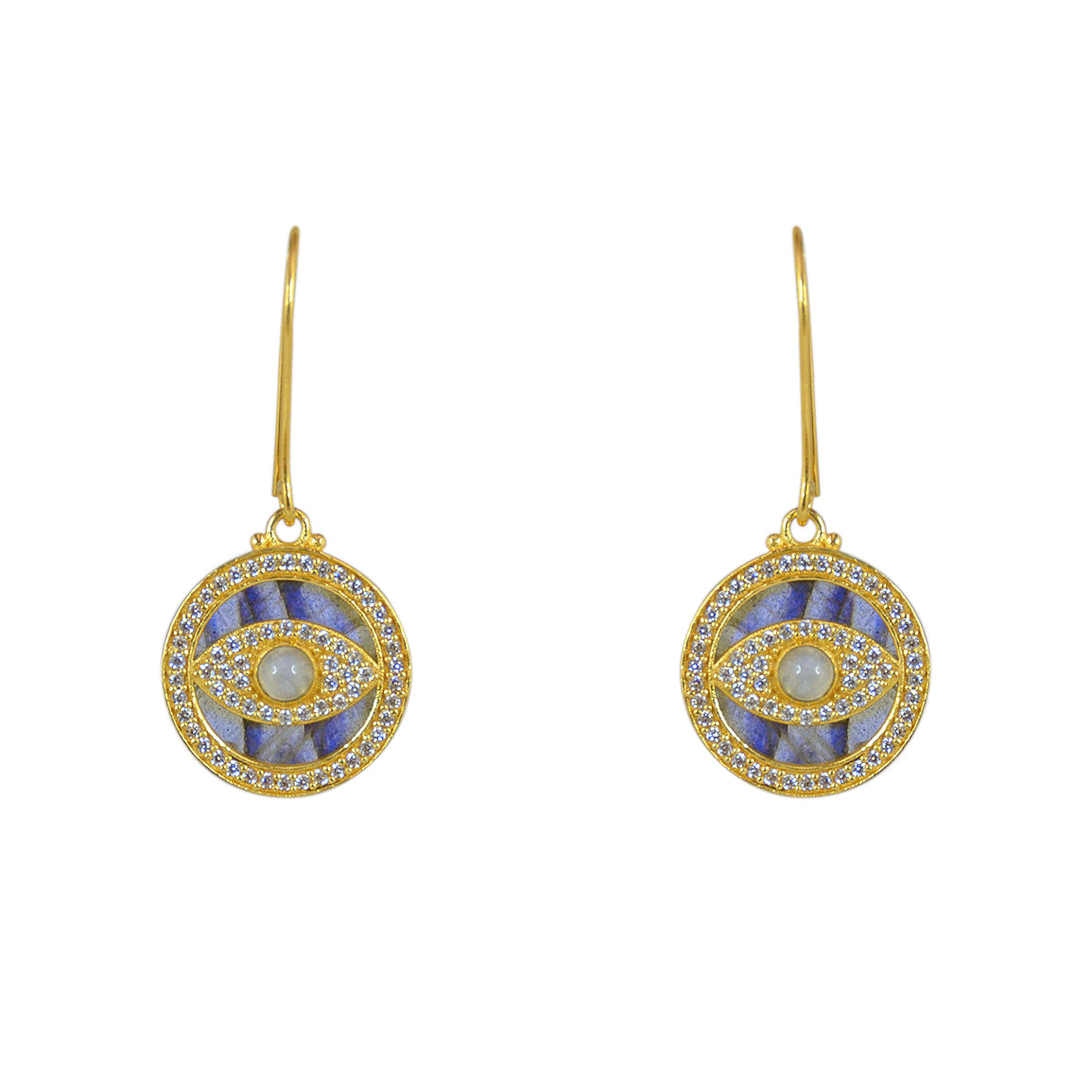 Boucles dorées médaille oeil pierre et zircons - Boucles