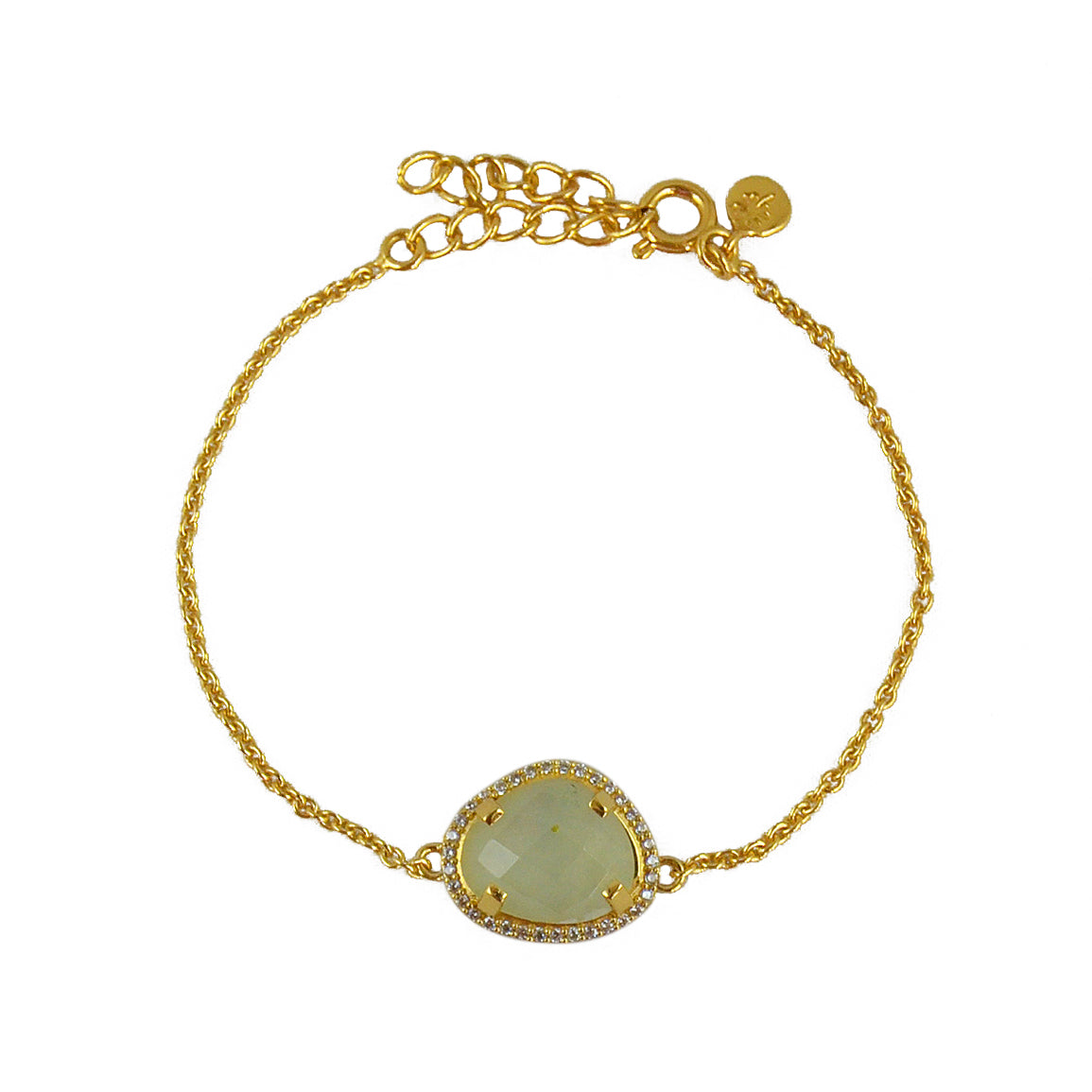 Bracelet doré pierre serti 4 griffes et zircons - PREHNITE