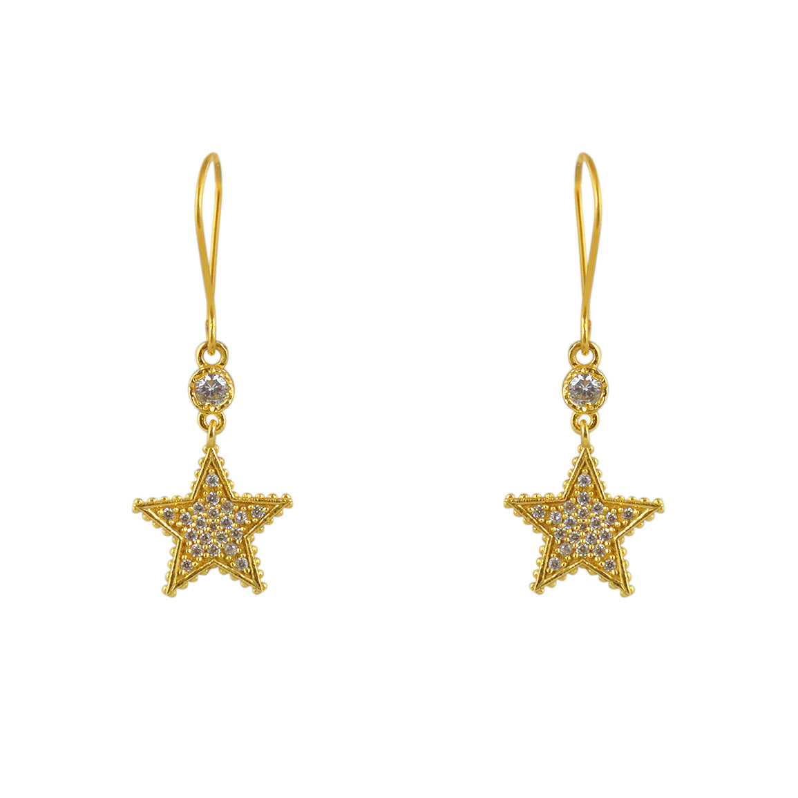 Boucles dorées étoiles et zircons - Boucles d’oreilles