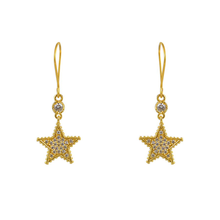 Boucles dorées étoiles et zircons - Boucles d’oreilles