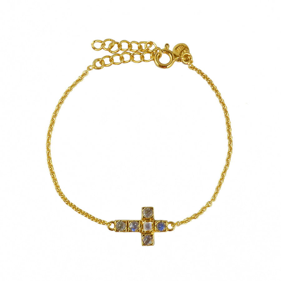 Bracelet doré et croix pierres - LABRADORITE & PIERRE DE