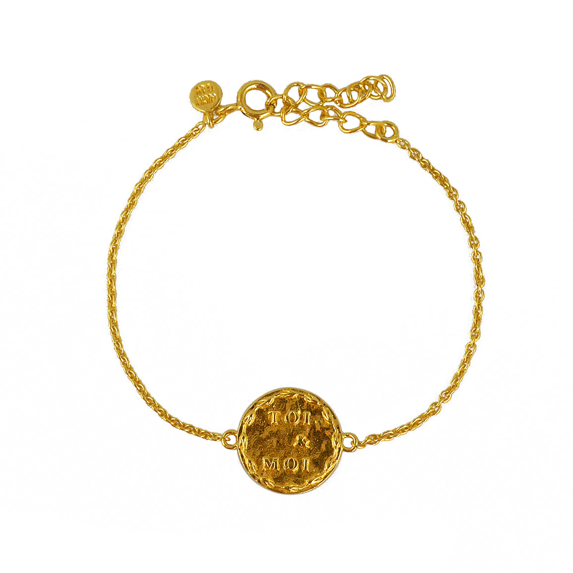 Bracelet doré et médaille martelée Toi & Moi
