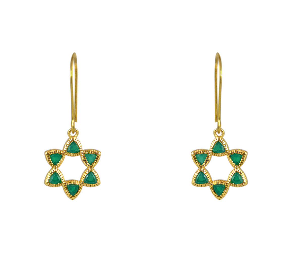 Boucles dorées étoile de David en pierre - ONYX VERTE -