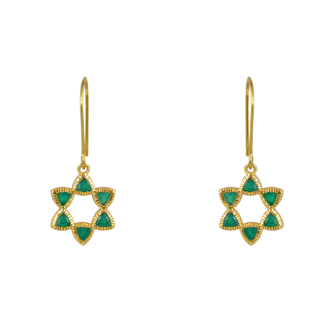 Boucles dorées étoile de David en pierre - ONYX VERTE -