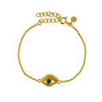 Bracelet doré oeil texturé et pierre - ONYX VERTE