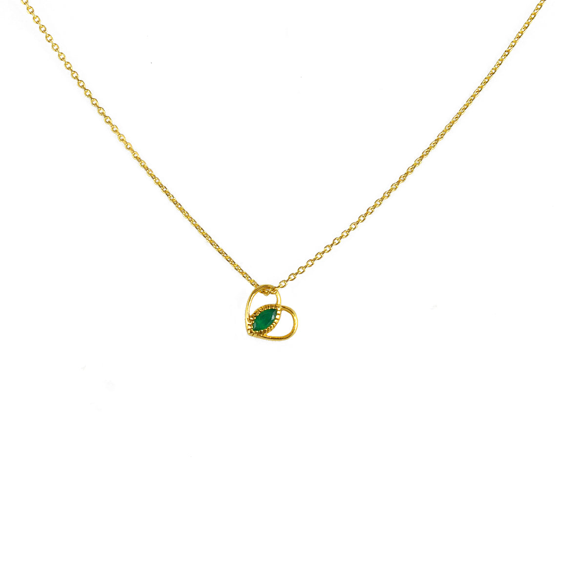Collier doré pendentif coeur évidé et coeur - ONYX VERTE -