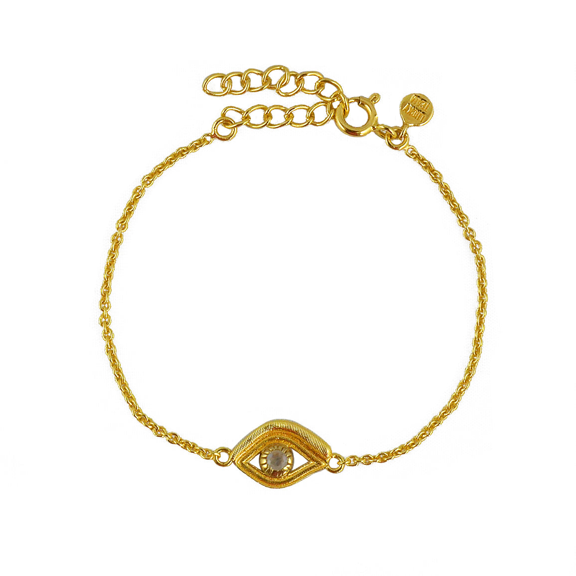 Bracelet doré oeil texturé et pierre - PIERRE DE LUNE