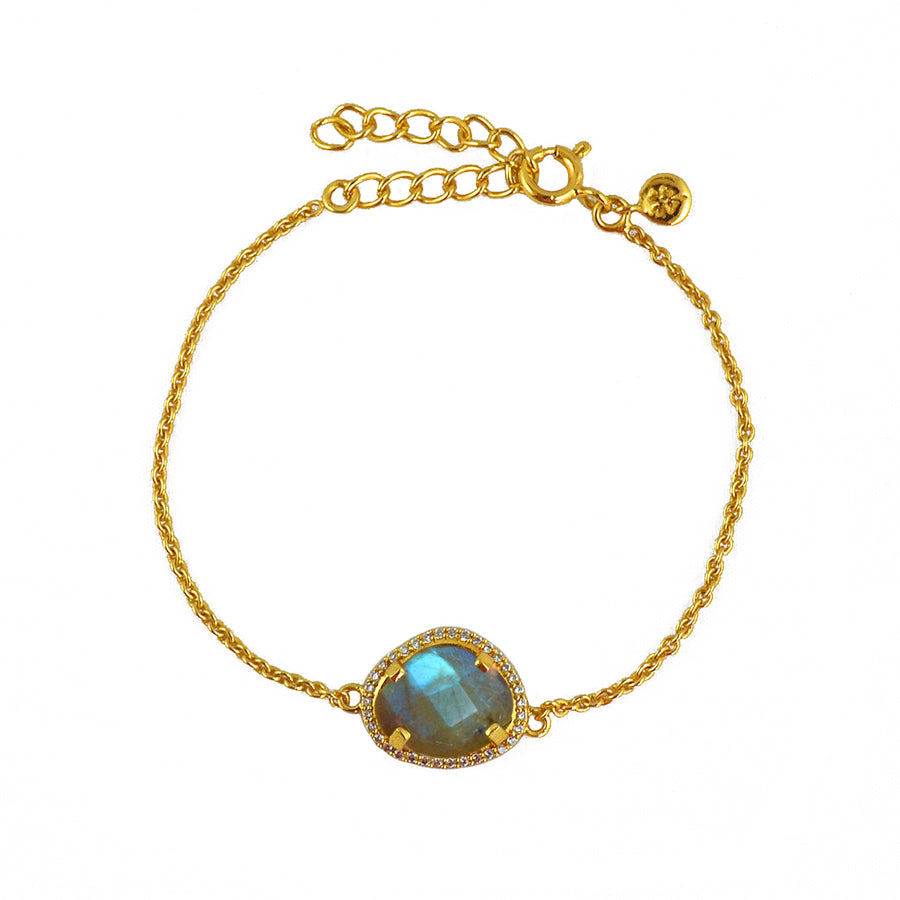 Bracelet doré pierre serti 4 griffes et zircons -