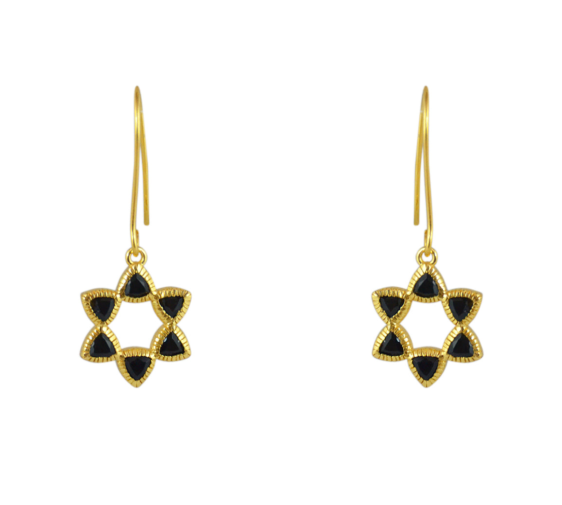 Boucles dorées étoile de David en pierre - ONYX NOIRE -