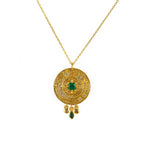 Collier doré médaille astres pierres et zircons - ONYX VERTE