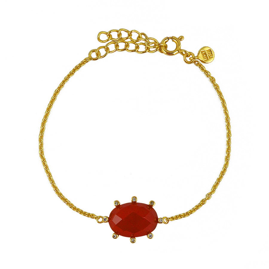 Bracelet doré pierre ovale et zircons - ONYX ROUGE