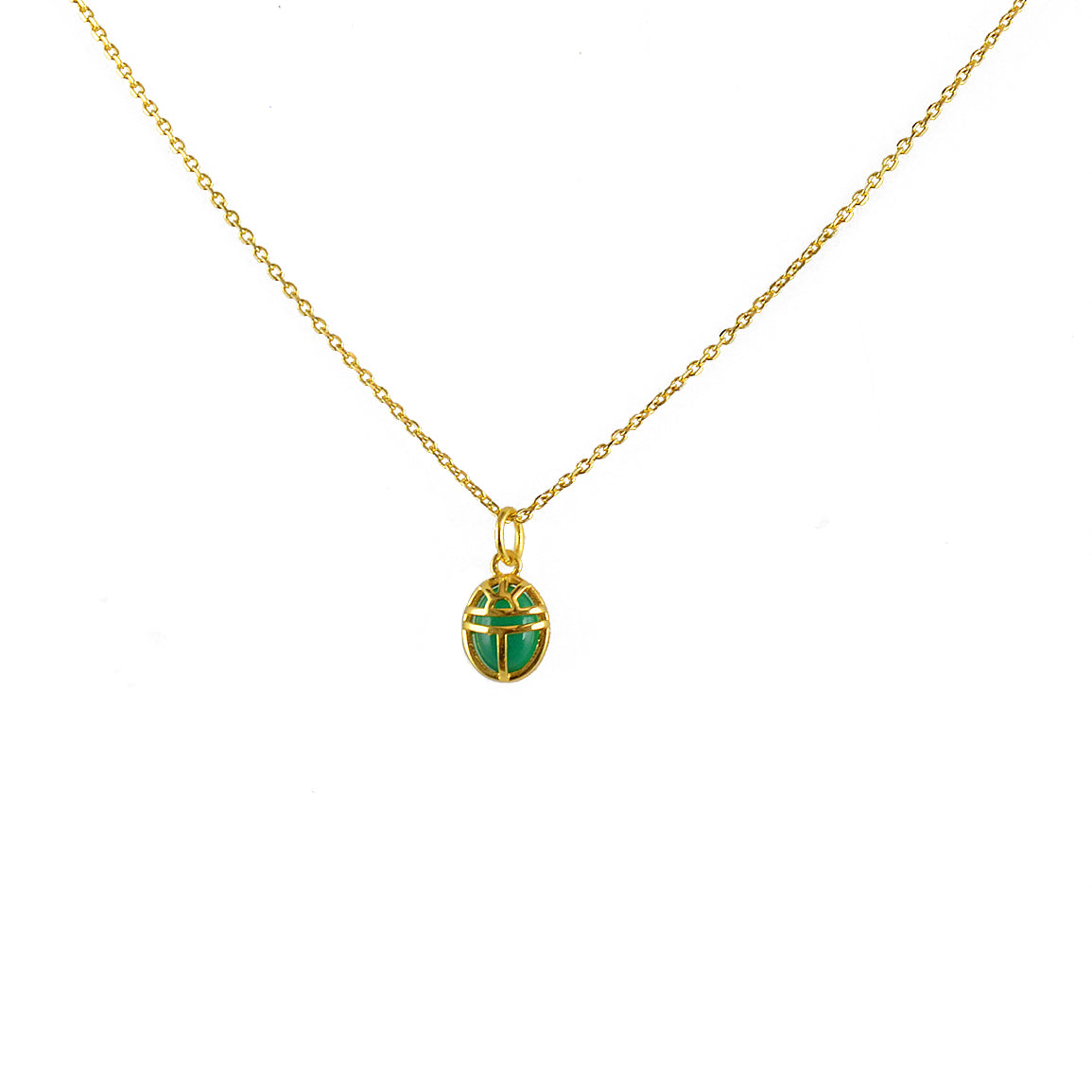 Collier doré pendentif petit scarabée en pierre - ONYX VERTE