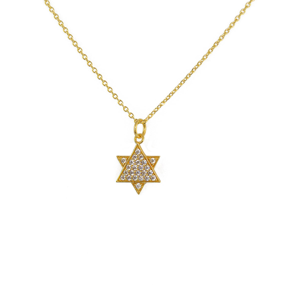 Gold necklace with star of David pendant and zircons