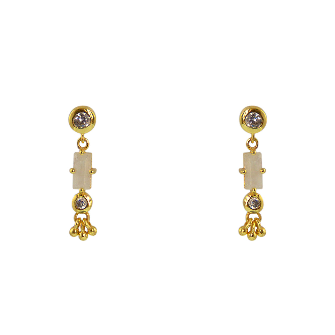Boucles dorées zircon et pampille pierre - PIERRE DE LUNE