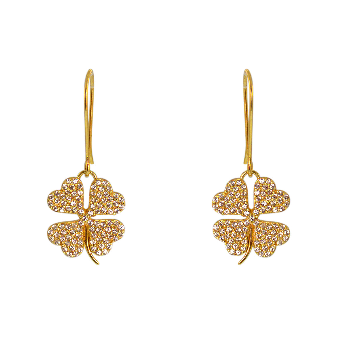 Boucles dorées trèfle et zircons