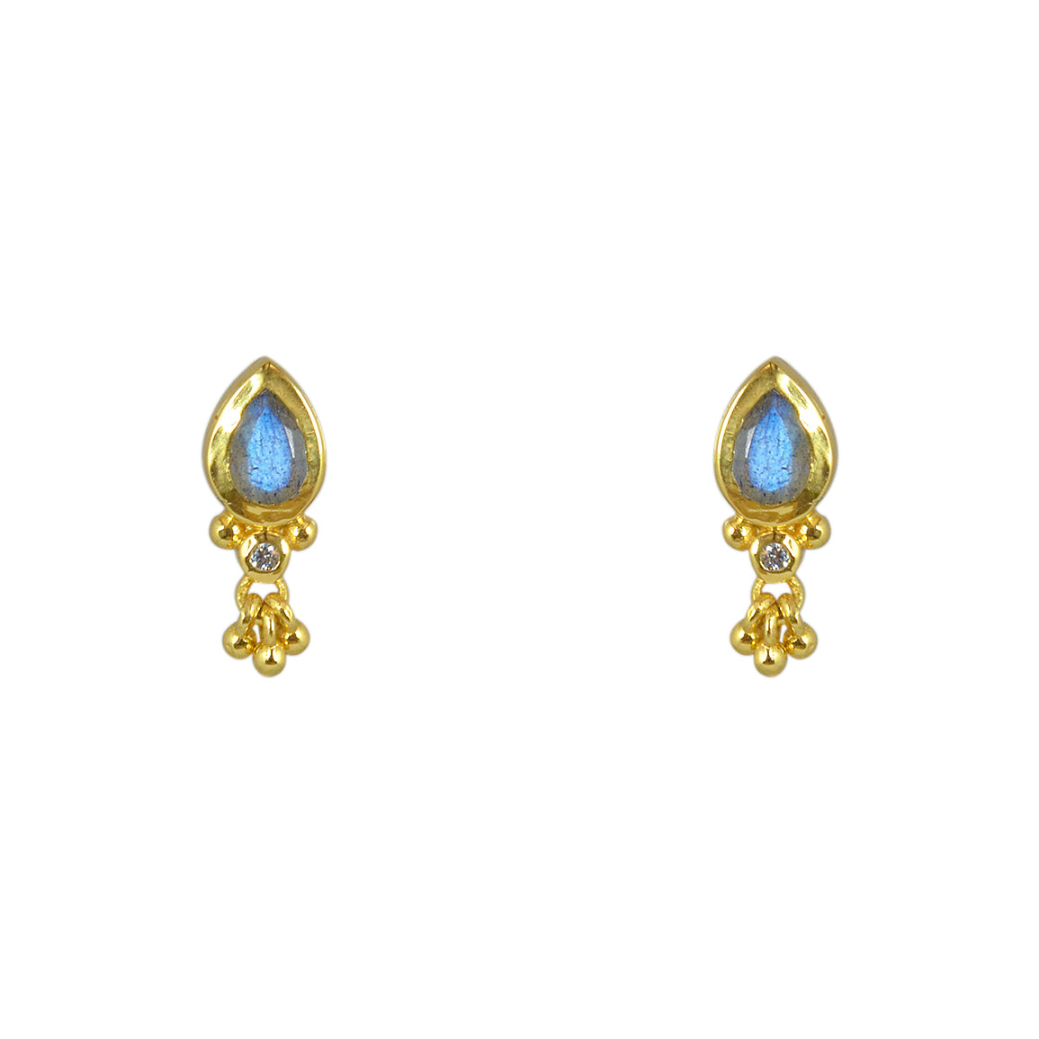 Boucles dorées pierre goutte et pampille - LABRADORITE -