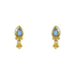 Boucles dorées pierre goutte et pampille - LABRADORITE -