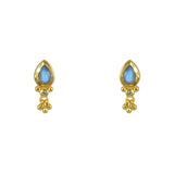 Boucles dorées pierre goutte et pampille - LABRADORITE -