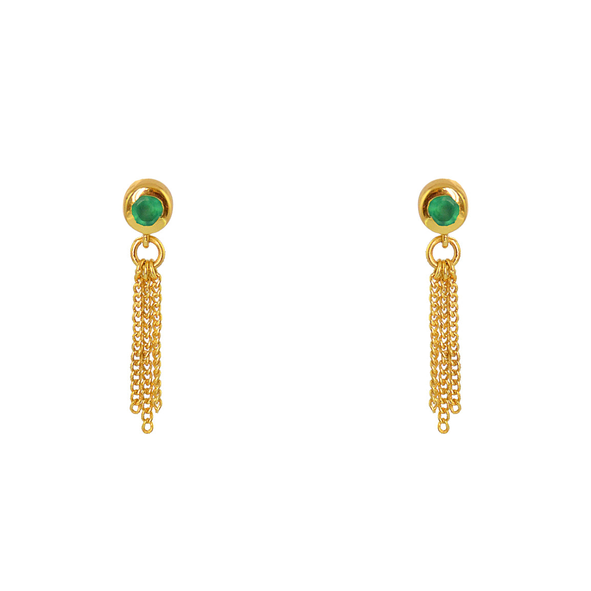 Boucles dorées pierre et 3 chainettes - ONYX VERTE