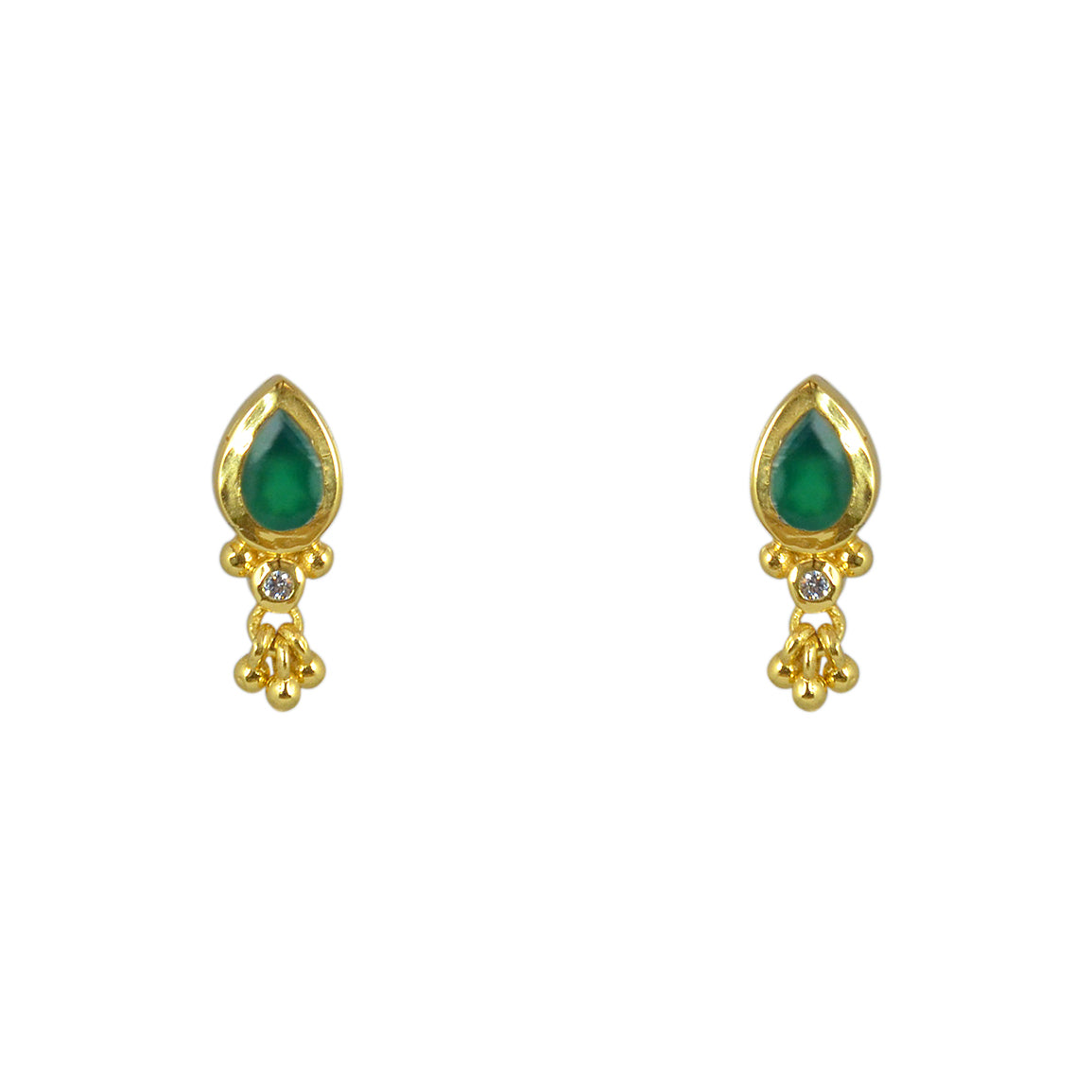 Boucles dorées pierre goutte et pampille - ONYX VERTE -
