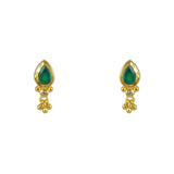 Boucles dorées pierre goutte et pampille - ONYX VERTE -