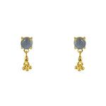 Boucles dorées pierre ronde et pampille - LABRADORITE -