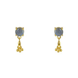 Boucles dorées pierre ronde et pampille - LABRADORITE -