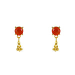 Boucles dorées pierre ronde et pampille - ONYX ROUGE -