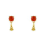 Boucles dorées pierre ronde et pampille - ONYX ROUGE -