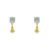 Boucles dorées pierre ronde et pampille - PIERRE DE LUNE -