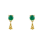 Boucles dorées pierre ronde et pampille - ONYX VERTE -