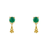 Boucles dorées pierre ronde et pampille - ONYX VERTE -