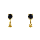 Boucles dorées pierre ronde et pampille - ONYX NOIRE -
