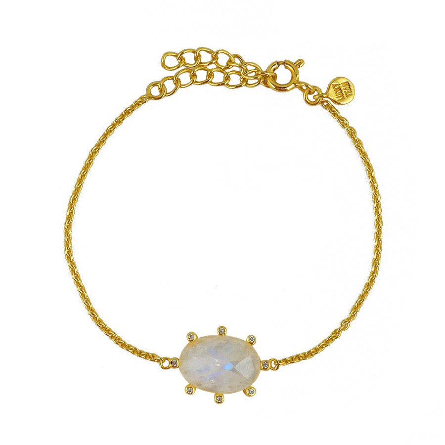 Bracelet doré pierre ovale et zircons - PIERRE DE LUNE
