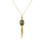 Collier doré pierre cabochon et chainettes - LABRADORITE -