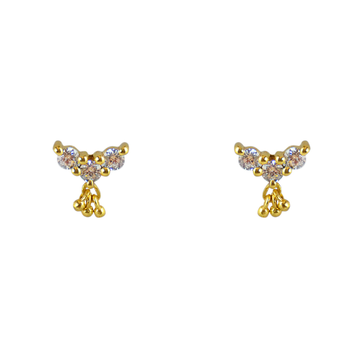 Boucles puces dorées 3 pierres et pampille - ZIRCON -