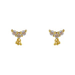 Boucles puces dorées 3 pierres et pampille - ZIRCON -