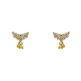 Boucles puces dorées 3 pierres et pampille - ZIRCON -