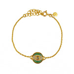 Bracelet doré médaille oeil pierre et zircons - ONYX VERTE &